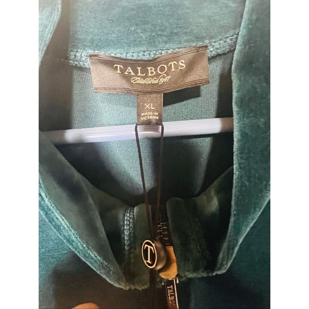 Talbots Teal Blue Green Velour Track Jacket Full Zip Up Sz XL NWT! Satin trim - Picture 4 of 9